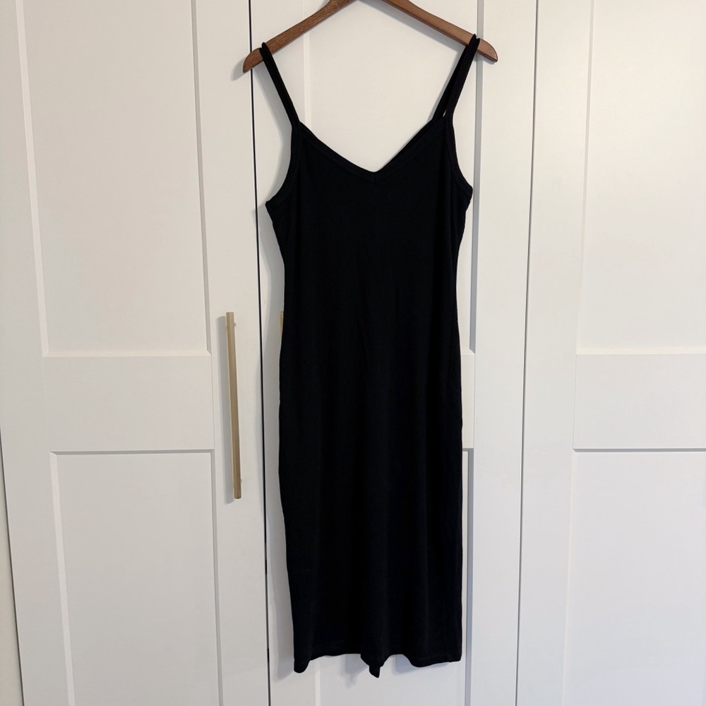 Marine Layer Women’s LARGE Black Midi Lexi Rib Spaghetti Strap Dress - Picture 2 of 6